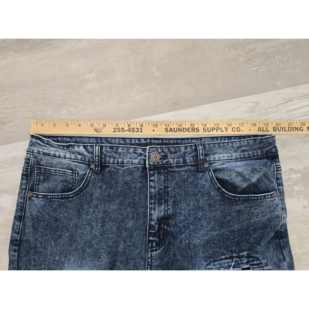 CR24 Chrome Edge Men's Acid Wash Jeans Blue Stretch Denim Streetwear RN 98810